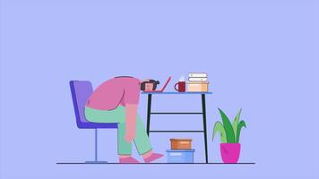 Office Worker Falling Asleep At The Computer In The Office 2D Cartoon Animation video