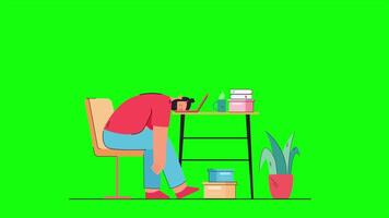 Office Worker Falling Asleep At The Computer In The Office On Greenscreen Background 2D Cartoon Animation video