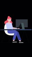 Woman With Orange Hair Working In The Office Doing Work On The Project On The Working Computer On Alpha Channel On Vertical video