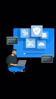 Programmer man writes program to protect laptop from viruses. There is a computer screen in the background On Alpha Channel On Vertical video