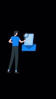 Office Worker Searching For Messages With A Magnifying Glass Is Interested In The Project On Alpha Channel On Vertical video
