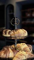Table With Three Trays of Pastries in Modern Cafe video