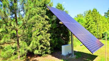 Solar power station generating clean energy. Solar panels in the nature. photo