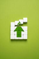 Build forward arrows. Build a vision, strategy planning. Goals and principles. Achieve a promotion or improvement. Get ready to move forward. Progress and development. photo