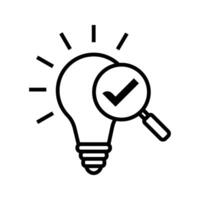 Lightbulb with magnifying glass and checkmark icon vector