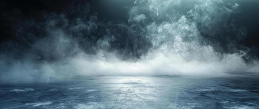 ice rink background with smoke, dark atmosphere, empty space for product presentation photo