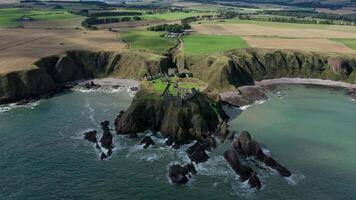 Aerial view of Dunnottar Castle in Stonhaven video