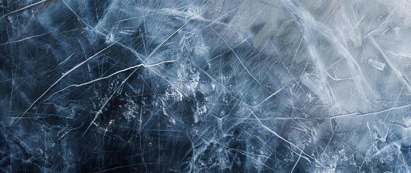 Natural scratched ice at the ice rink as texture or background for winter composition, large long picture photo