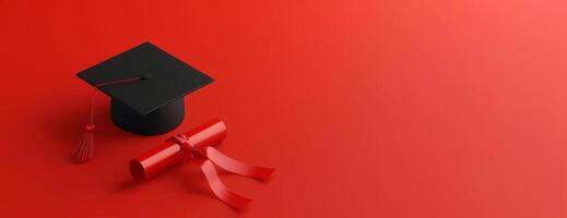 Long view of an academic cap and a diploma with elegant ribbon photo