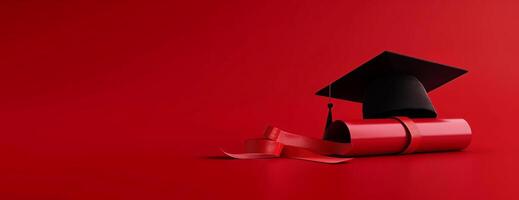 Long view of an academic cap and a diploma with elegant ribbon photo