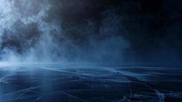 ice rink background with smoke, dark background, ice hockey floor photo