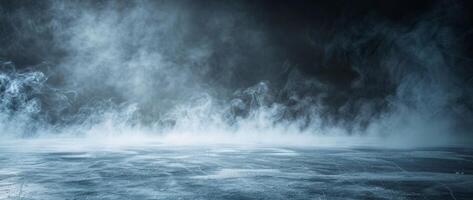 ice rink background with smoke, dark atmosphere, empty space for product presentation photo