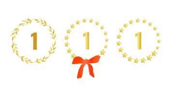 Award medal ribbon crown frame design elements. Set different golden shapes. Star frames and a laurel wreath. For presentations of projects and website advertising. illustration. vector
