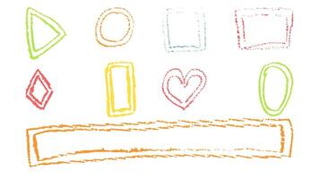 Doodles with the texture of wax chalk. Set elements imitating child drawing. Colored geometric shapes. Doodles abstract shapes. illustration. vector