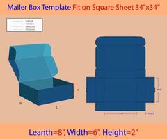 Mailer Box 8x6x2 inch Dieline Template With 3d Design vector
