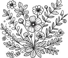 Spring flower bouquet, of flower design for card or print. hand painted flowers illustration isolated on white backgrounds, engraved ink art floral coloring pages, and books for print vector