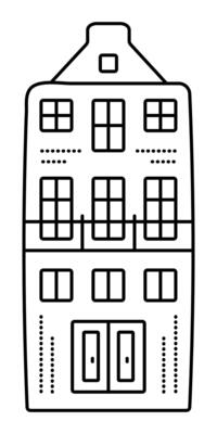 Black line Amsterdam canal house, Dutch architecture. Cute single monochrome Netherlands building, preppy doodle, editable stroke illustration