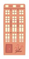 Single Amsterdam orange canal house, typical Dutch architecture. Cute color Netherlands building with tulips, preppy doodle, illustration, author interpretation, experimental art vector