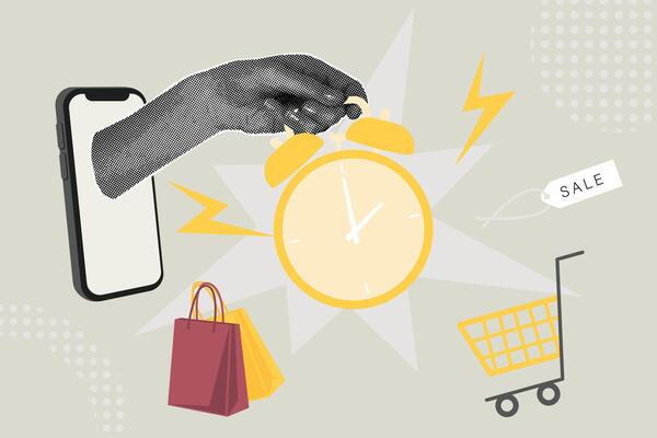 Trendy halftones business concept collage. illustration of online sales, sales, sales increase, financial profit, retro shopping time. Creative concept for web banner, social media banner