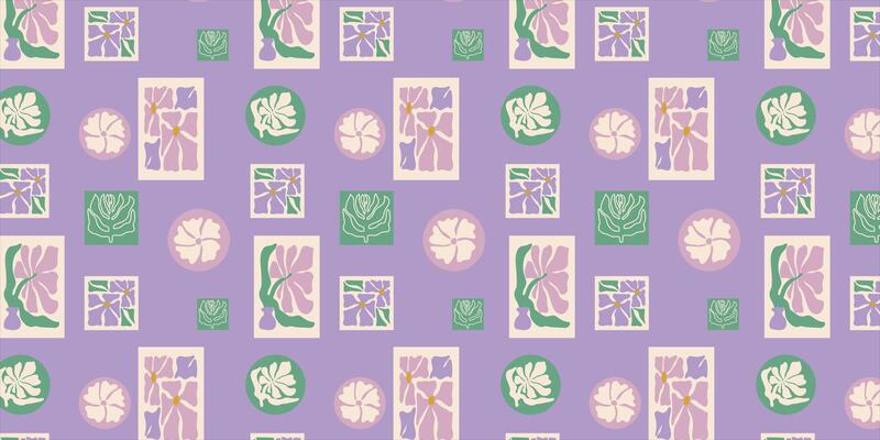 Abstract floral seamless pattern. illustration of flowers in trendy naive retro hippie style of 60s 70s. Modern background.