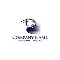 Panther head logo, designed with sleek lines that create a sense of motion and agility. The panther's profile is set against a background of horizontal lines, emphasizing speed and strength. vector