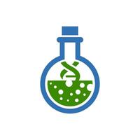 Science beaker and DNA logo with a blue and green substance. Perfect for educational materials, science blog posts, or laboratory related designs and presentations. vector