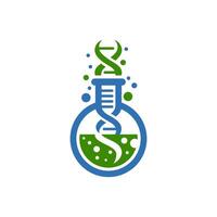 Science beaker and DNA logo with a blue and green substance. Perfect for educational materials, science blog posts, or laboratory related designs and presentations. vector