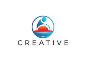 Minimal and professional Sun and man logo design template vector