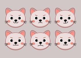 Cat pet head face icon, funny cartoon cats, Cat face with various expressions and patterns flat design vector