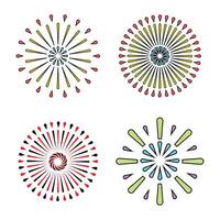 Set of isolated festive fireworks or sunburst, sparkle, firecracker element vector