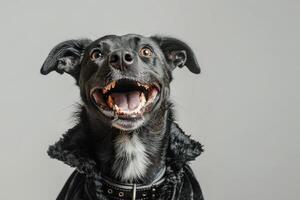 Happy Dog wearing Vampire costumes, studio lighting, isolated on white background, stock photographic style photo