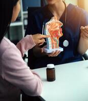 Medicaltest vaccine research and development concept. Scientist team in laboratory study and Diagnosis of diseases for Model Internal organ sample of antibody. photo