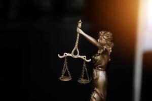Judge gavel with Justice lawyers having team meeting at law firm background. Concepts of Law and Legal services. photo
