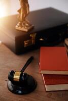 Lawyer, legal advisor, businessman brainstorming information on agreement details Business contracts in legal processing books for accuracy in contract documents. joint financial investment. photo