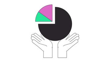 Circular diagram demonstrating line 2D character hands animation. Business analytics visualization flat color cartoon 4K , alpha channel. Data showing animated hands on white background video