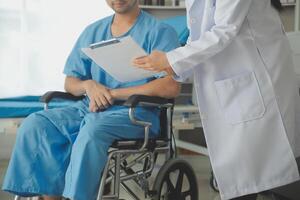 Female doctors who treat patients make an appointment to listen to the results after a physical examination and explain medical information and diagnose the disease. Medical concepts and good healt. photo