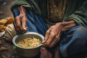 homeless individuals begging for food photo