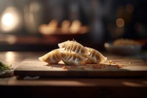 Japanese gyoza dumplings on a plate. Japanese steamed dumplings photo