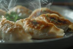 Japanese gyoza dumplings on a plate. Japanese steamed dumplings photo