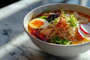 Soto on a plate on a marble background. Closeup photo
