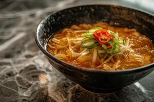 Soto on a plate on a marble background. Closeup photo
