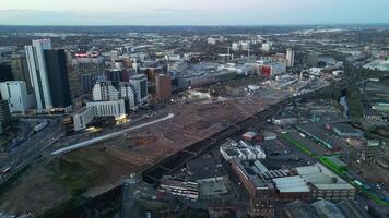 High Angle Footage of Illuminated Tall Buildings During Night at Central Birmingham City of England Great Britain. March 30th, 2024 video