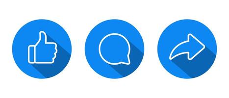 Like, comment, and share icon in line style with long shadow vector