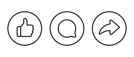 Like, comment, and share icon on circle line. Social media reaction concept vector
