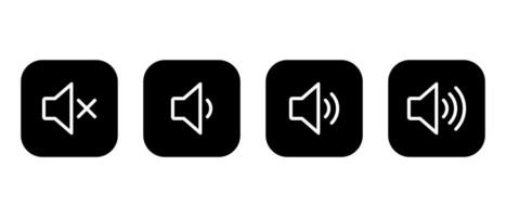 Speaker volume icon set on black square. Level sound button vector
