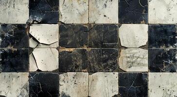 The image is of a black and white checkered wall with a lot of dirt and grime photo