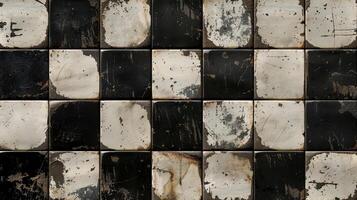The image is of a black and white checkered wall with a lot of dirt and grime photo