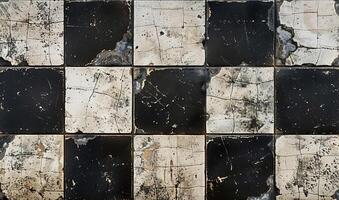 The image is of a black and white checkered wall with a lot of dirt and grime photo