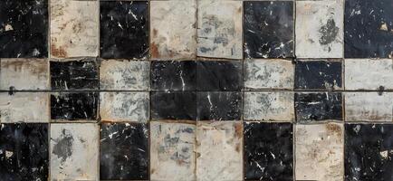 The image is of a black and white checkered wall with a lot of dirt and grime photo