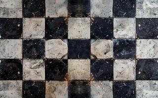 The image is of a black and white checkered wall with a lot of dirt and grime photo